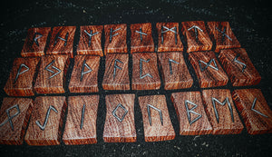 Handcrafted Brazilian Cherry Wood Runes burned for your moments of divination. Find your fate with these special made younger futhark runes for vision and intuition