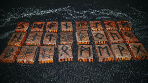 Handcrafted Wenge Wood Runes burned for your moments of divination. Find your fate with these special made elder futhark runes for vision and intuition
